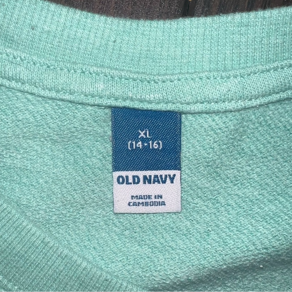 Old Navy Girls Vintage Slouchy Raw Hem Crop Sweatshirt - Mint, Size XL (14-16) - Picture 2 of 7